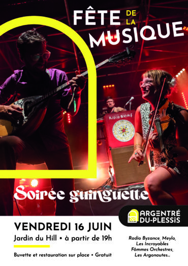 Affiche de la fête de la musique du 16 juin 2023, avec comme groupe phare Radio Byzance, en photo sur l'affiche