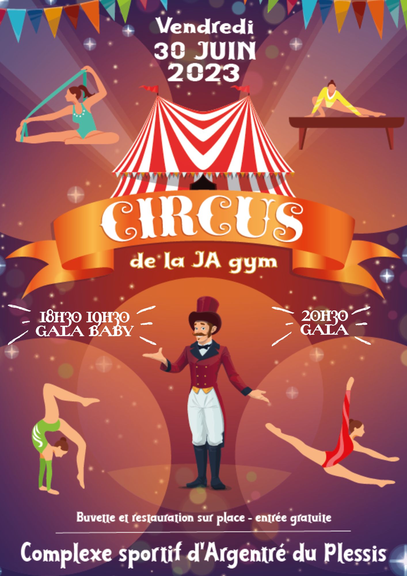 Affiche du gala de la JA gym reprenant le programme